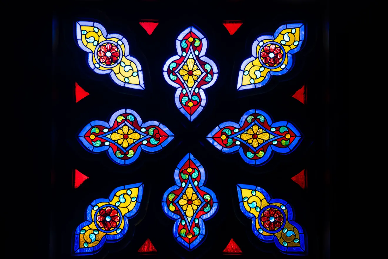 A decorative stained-glass panel in the Tiffany tradition