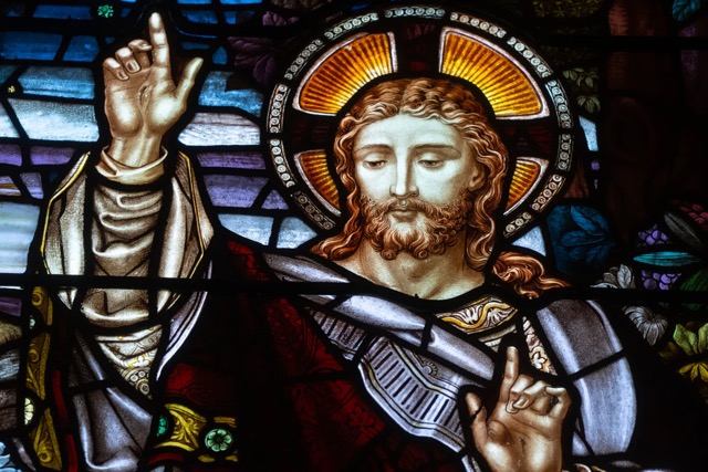 Detail of a 14th-century-style stained-glass window